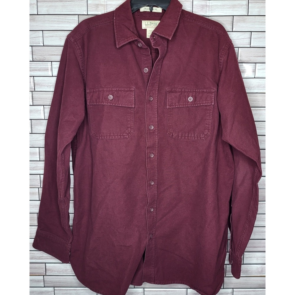 L.L.Bean Men's Size‎ Large Tall Chamois Burgundy Wine Long Sleeve Spread Collar